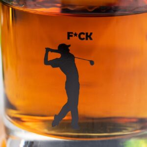 JEM GLASS F*ck Golf Whiskey Glasses - Set of 2 - Black Dishwasher Safe Print - Funny Golf Presents for Men, Women, Dad, Mom, Husband, Wife, Him, Her - 10.25 Ounces Each