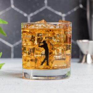 JEM GLASS F*ck Golf Whiskey Glasses - Set of 2 - Black Dishwasher Safe Print - Funny Golf Presents for Men, Women, Dad, Mom, Husband, Wife, Him, Her - 10.25 Ounces Each