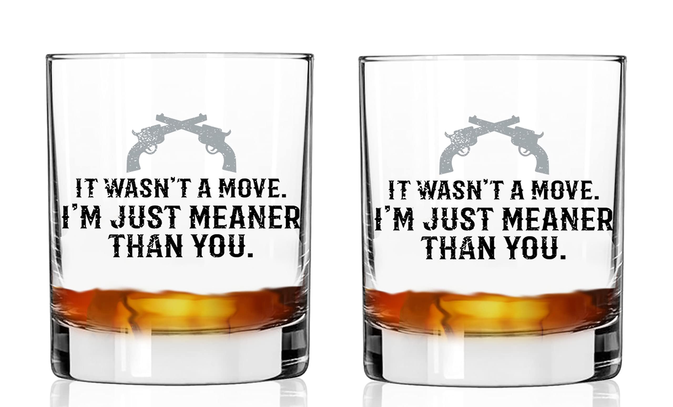 Toasted Tales Montana Learn To Be Meaner Than Evil | 2 Novelty Old Fashioned Whiskey Scotch Glass Tumbler 11 oz. | Chip Resistant | Gift Set of 2