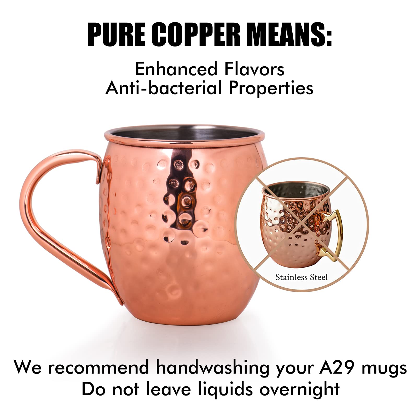 Crownyard Moscow Mule Copper Mugs Set of 4 (16oz) | Solid 100% Copper Cups Set w/ 4 Straws,1 Shot Glass, 1 Spoon, Tarnish-Resistant,Wedding Gift & Anniversity Gift for couples