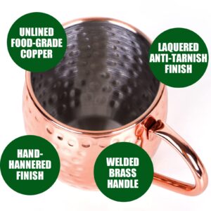 Crownyard Moscow Mule Copper Mugs Set of 4 (16oz) | Solid 100% Copper Cups Set w/ 4 Straws,1 Shot Glass, 1 Spoon, Tarnish-Resistant,Wedding Gift & Anniversity Gift for couples