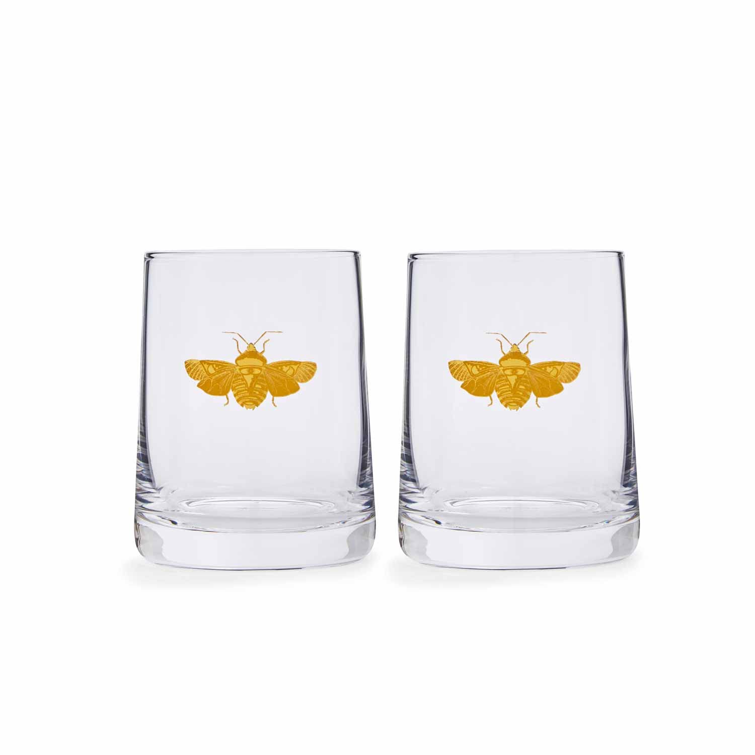 Spode Creatures of Curiosity Collection Double Old-Fashioned Glasses Set of 2, 11-Ounce, Glass Tumbler, Gold Moth Detail, Use for Whiskey, Bourbon, or Cocktails