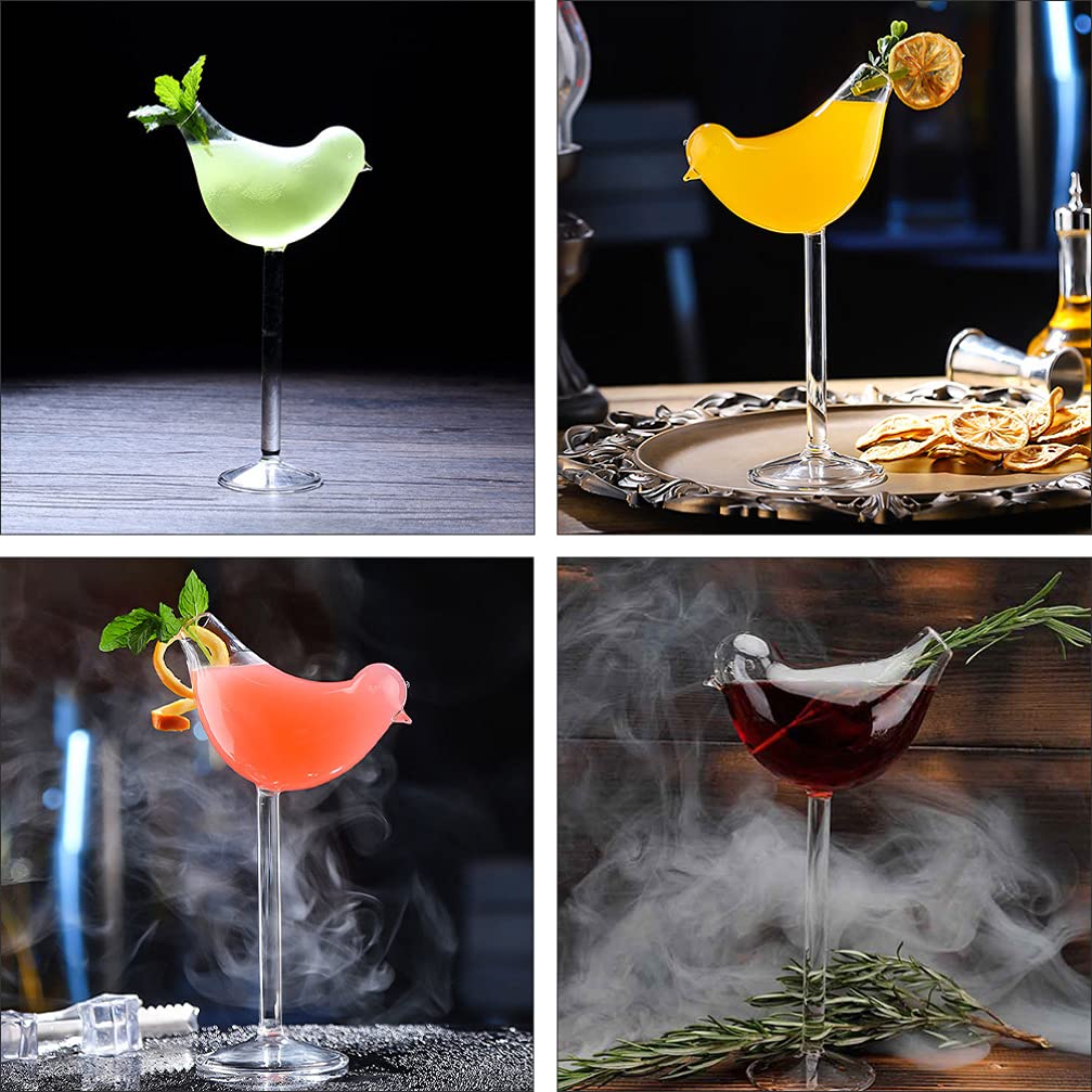 SHERCHPRY Martini Glasses 2Pcs Bird Shaped Glass Goblets Glass Bird Cocktail Glass Wine Champagne Goblet Martini Goblet Cups for KTV Bar Club 150ml (Transparent) Clear Glasses