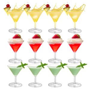 jlong set of 12 unbreakable martini glasses, 60ml plastic cocktail glasses clear mini dessert cups wine glassware disposable drinkware for home bar restaurant holiday wedding birthday party supplies