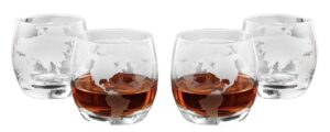 etched globe dof 10 oz whisky glasses, old-fashioned liquor glassware, set of 4