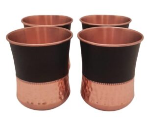 ornate internationlal 16 oz black matte moscow mule copper cups and barrel mugs, moscow mule mug with rose gold copper rims, set of 4 (black)