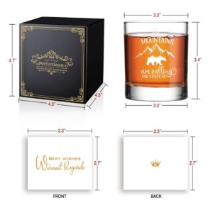 Perfectinsoy The Mountains Are Calling And I Must Go Whiskey Glass with Gift Box, Unique Gift Idea for Outdoor Mountaineering Enthusiasts, Birthday Gift Idea for Him, Dad, Grandpa, Uncle, Husband