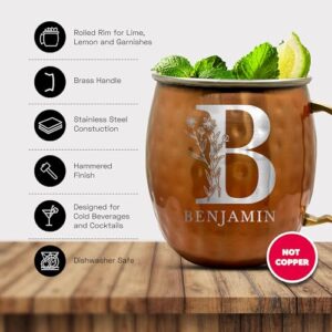 Personalized Custom Brown Mug Hammered Finish Moscow Mule with Brass Handle | Bold Earth Monogram Engraved Bar Style Cup, 18 oz | Single