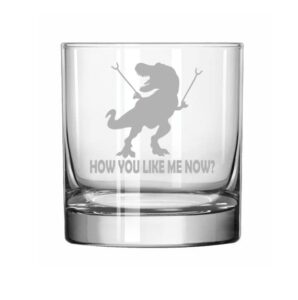 mip brand 11 oz rocks whiskey old fashioned glass t-rex dinosaur how you like me now funny