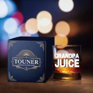 TOUNER Grandpa Juice Whiskey Glasses with Gift Box, New Grandpa Whiskey Glass Gifts, Pregnancy Announcement for Grandpa, Retirement Gifts for Grandpa, Fathers Day Birthday Gifts for Grandpa