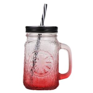 hwagui - cute clear glass cups with lid and straw for iced coffee cup, tumbler cup, reusable cup, glass drinking jars for iced tea and coffee, red drinking jar 500ml/17.0oz