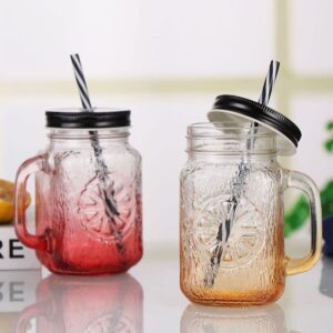 HwaGui - Cute Clear Glass Cups With Lid And Straw For Iced Coffee Cup, Tumbler Cup, Reusable Cup, Glass Drinking Jars For Iced Tea And Coffee, Red Drinking Jar 500ml/17.0oz