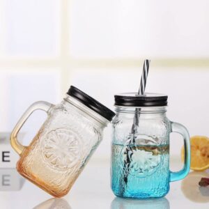 HwaGui - Cute Clear Glass Cups With Lid And Straw For Iced Coffee Cup, Tumbler Cup, Reusable Cup, Glass Drinking Jars For Iced Tea And Coffee, Red Drinking Jar 500ml/17.0oz