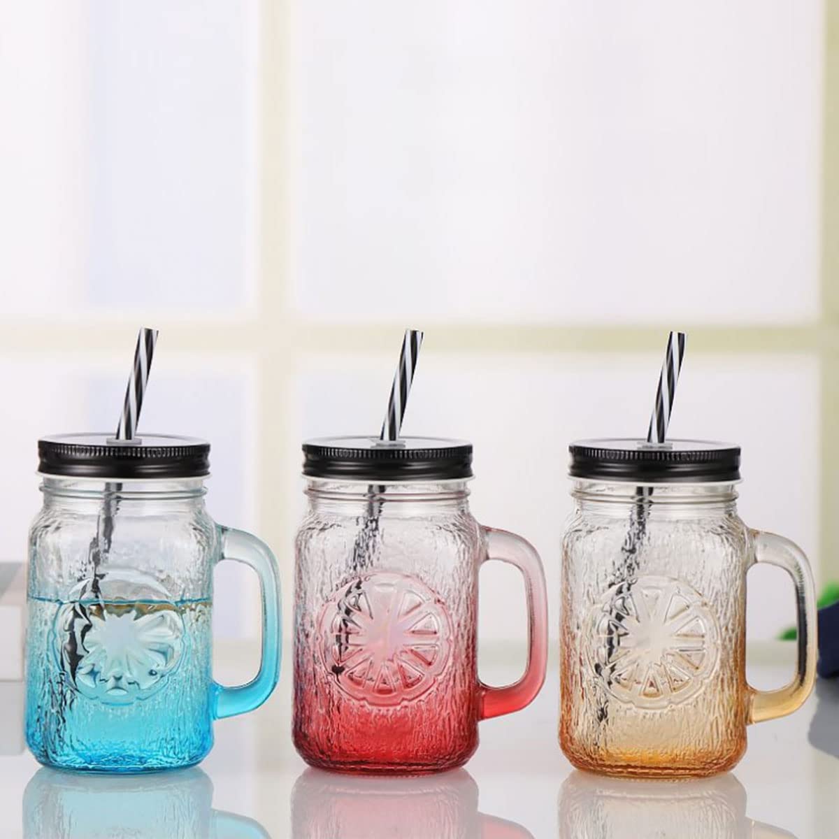 HwaGui - Cute Clear Glass Cups With Lid And Straw For Iced Coffee Cup, Tumbler Cup, Reusable Cup, Glass Drinking Jars For Iced Tea And Coffee, Red Drinking Jar 500ml/17.0oz