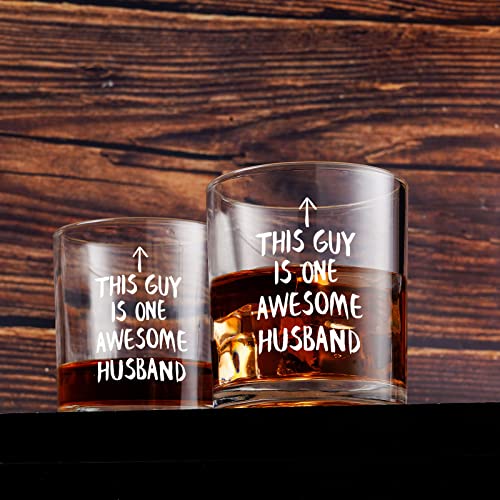 Modwnfy Funny Husband Gift Whiskey Glass, This Guy Is one Awesome Husband Old Fashioned Glass, Valentines Gift for Men Him from Wife, Birthday Idea for Hubby Husband Boyfriend, Fathers Day Christmas