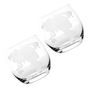 doitool 2pcs globe whiskey glasses world map cocktail cups novelty clear drinking cups etched globe map drinkware barware for bourbon manhattans cocktails wine soda juice beverage 450ml