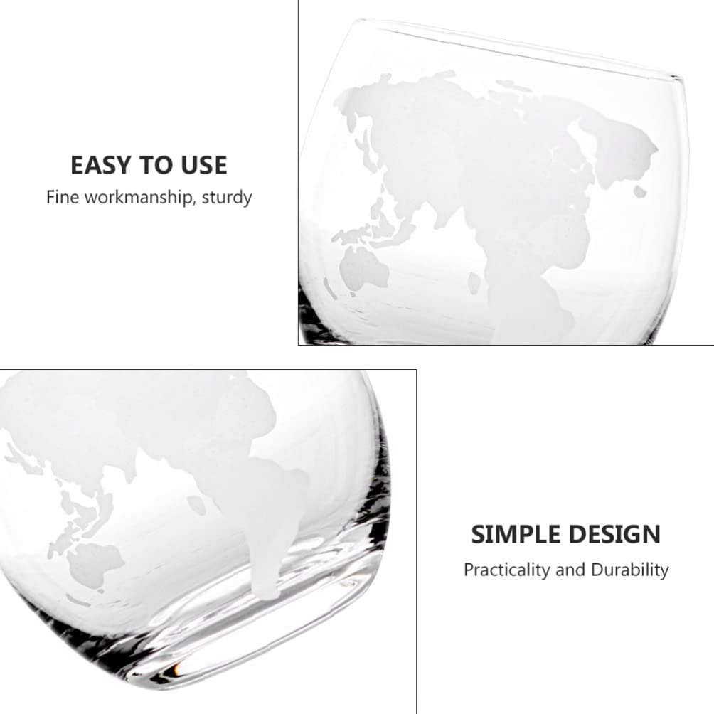 DOITOOL 2Pcs Globe Whiskey Glasses World Map Cocktail cups Novelty Clear Drinking Cups Etched Globe Map Drinkware Barware for Bourbon Manhattans Cocktails Wine Soda Juice Beverage 450ml