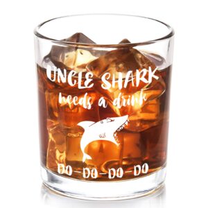 dazlute uncle gifts from niece, funny uncle shark whiskey glass, father’s day gifts birthday present christmas gifts for uncle brother cousin, 10oz old fashioned glass