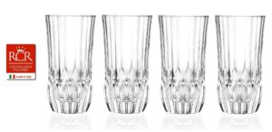 rcr cristalleria italiana crystal glass drinkware set (highball cocktail tumbler (13.5 oz) - 4 piece)