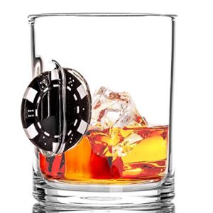 stuck in glass " up the ante whiskey glass | poker chip | original embedded 10oz beer glassware | black