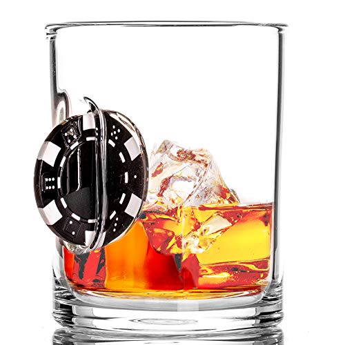 Stuck in Glass " UP THE ANTE WHISKEY GLASS | POKER CHIP | Original Embedded 10oz Beer Glassware | BLACK