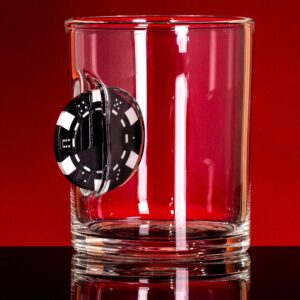 Stuck in Glass " UP THE ANTE WHISKEY GLASS | POKER CHIP | Original Embedded 10oz Beer Glassware | BLACK