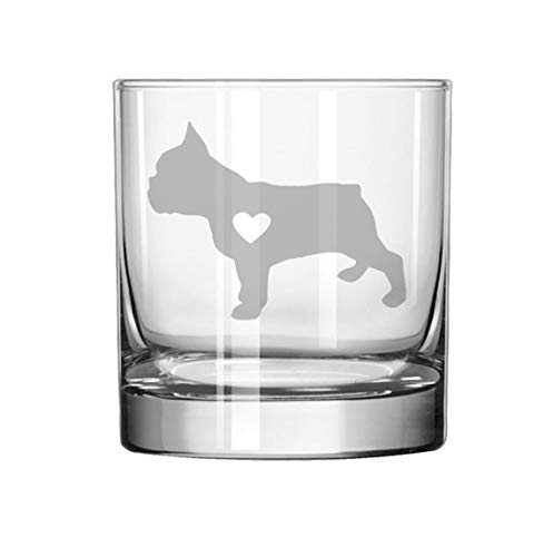 11 oz Rocks Whiskey Highball Glass Cute Frenchie French Bulldog With Heart