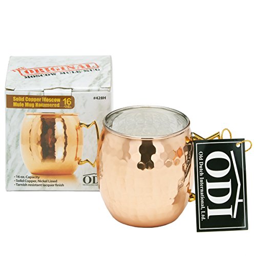 Old Dutch Nickel-Lined Solid Copper Hammered Moscow Mule Mug, 16 Oz.