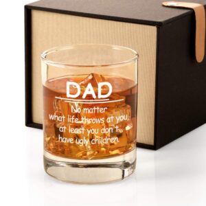 triwol funny birthday gifts for dad from daughter son kids, dad no matter what/ugly children whiskey glass gift for men set, novelty father's day present ideas for father, bourbon scotch glass gift