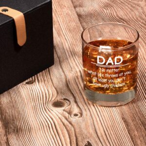 Triwol Funny Birthday Gifts for Dad from Daughter Son Kids, Dad No Matter What/Ugly Children Whiskey Glass Gift for Men Set, Novelty Father's Day Present Ideas for Father, Bourbon Scotch Glass Gift