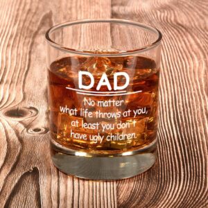 Triwol Funny Birthday Gifts for Dad from Daughter Son Kids, Dad No Matter What/Ugly Children Whiskey Glass Gift for Men Set, Novelty Father's Day Present Ideas for Father, Bourbon Scotch Glass Gift