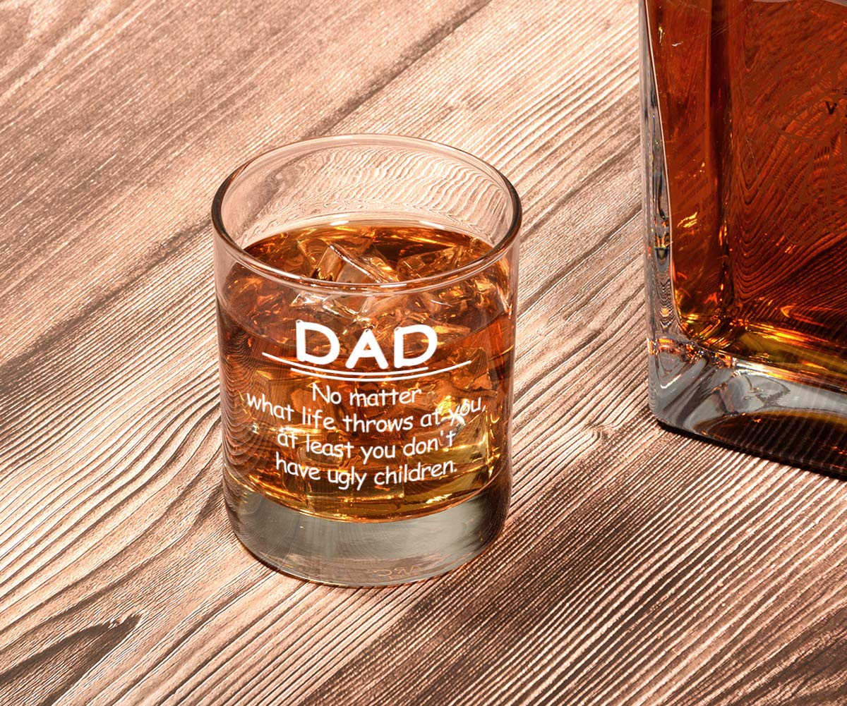 Triwol Funny Birthday Gifts for Dad from Daughter Son Kids, Dad No Matter What/Ugly Children Whiskey Glass Gift for Men Set, Novelty Father's Day Present Ideas for Father, Bourbon Scotch Glass Gift