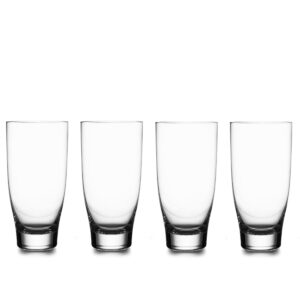 nambe vie highball glasses | 16 ounce tall cocktail glasses for drinking water, juice, and other beverages | set of 4 clear glasses | designed by neil cohen