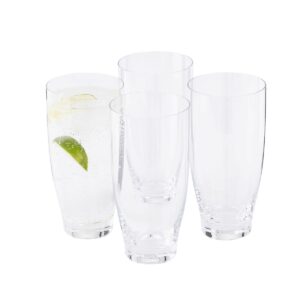 Nambe Vie Highball Glasses | 16 Ounce Tall Cocktail Glasses for Drinking Water, Juice, and Other Beverages | Set of 4 Clear Glasses | Designed by Neil Cohen