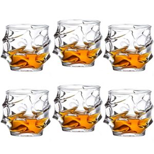 wuweot 6 pack crystal whiskey glasses, clear thick scotch glasses, 10 oz old fashioned bourbon tumblers with box for drinking scotch, cocktails, rum, vodka, cognac, liquor