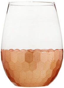 fitz and floyd daphne stemless wine glass set of 4 – elegant lead-free matching drinkware for everyday or entertaining – stylish modern glasses - gift for wedding, birthday, 20 oz, copper -