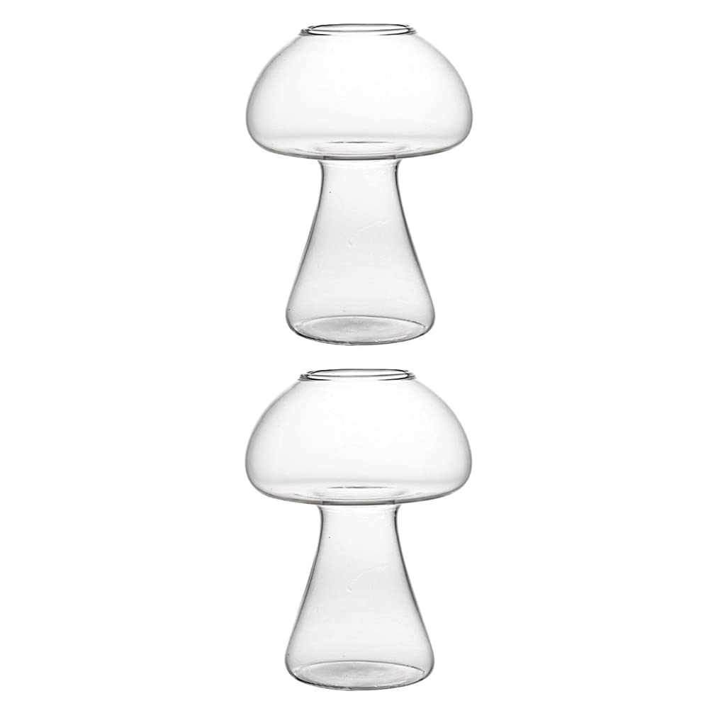 Happyyami 2PCS Mushroom Shape Cocktail Glass Creative Glass Goblet Novelty Drink Cup Clear Dessert Ice Cream Cup Decoative Martini Glass for for Bar Home (As Shown 1) (Mushroom)