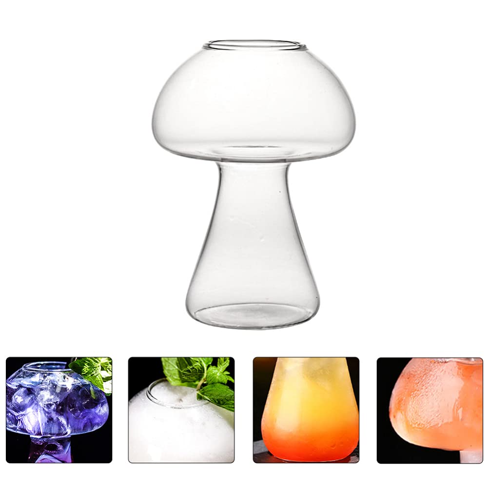 Happyyami 2PCS Mushroom Shape Cocktail Glass Creative Glass Goblet Novelty Drink Cup Clear Dessert Ice Cream Cup Decoative Martini Glass for for Bar Home (As Shown 1) (Mushroom)