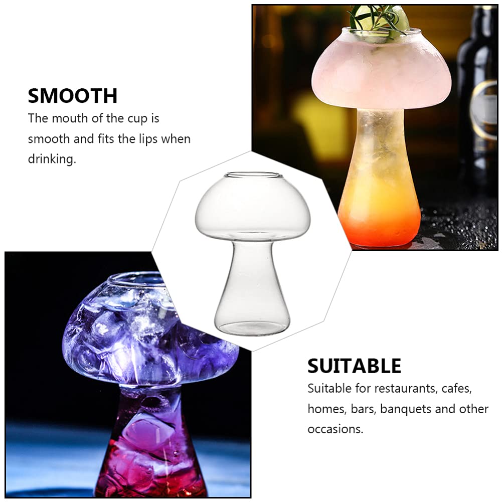 Happyyami 2PCS Mushroom Shape Cocktail Glass Creative Glass Goblet Novelty Drink Cup Clear Dessert Ice Cream Cup Decoative Martini Glass for for Bar Home (As Shown 1) (Mushroom)