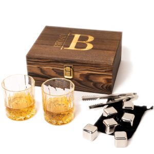 jekosen personalized whiskey glasses gift set for man 2 pack with stainless steel cubes best gifts for men dad husband boyfriend birthday present