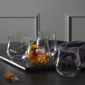Mikasa Grace Set of 4 Stemless Double Old Fashioned Rocks Glass, 15-Ounce, Clear