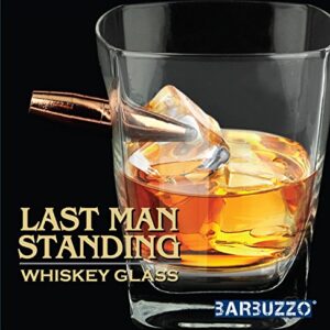 Barbuzzo Last Man Standing - Bullet Whiskey Glass - Durable Hand Blown Glass - Hand Sculpted with a Faux 50 Caliber Bullet - Great Man Gift and Addition to the Man Cave - Holds 10 Ounces