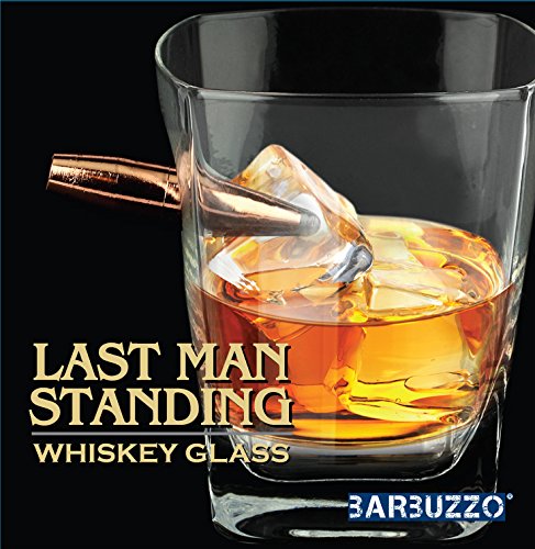 Barbuzzo Last Man Standing - Bullet Whiskey Glass - Durable Hand Blown Glass - Hand Sculpted with a Faux 50 Caliber Bullet - Great Man Gift and Addition to the Man Cave - Holds 10 Ounces