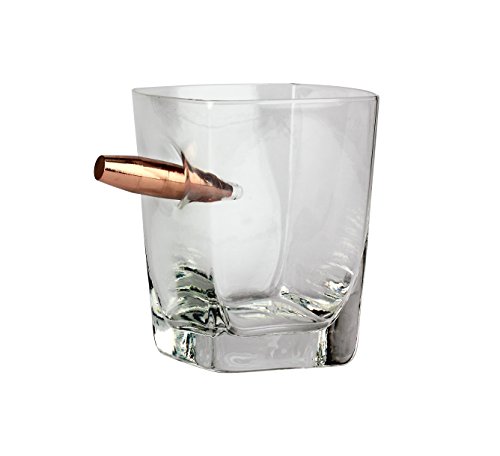 Barbuzzo Last Man Standing - Bullet Whiskey Glass - Durable Hand Blown Glass - Hand Sculpted with a Faux 50 Caliber Bullet - Great Man Gift and Addition to the Man Cave - Holds 10 Ounces