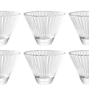 Glass - Martini - Stemless Cocktail Glasses - Set of 6-11 oz. - By Barski - European Quality - Stemless Cocktail - Martinis - with Vertical Lines - 11 Ounces - Made in Europe