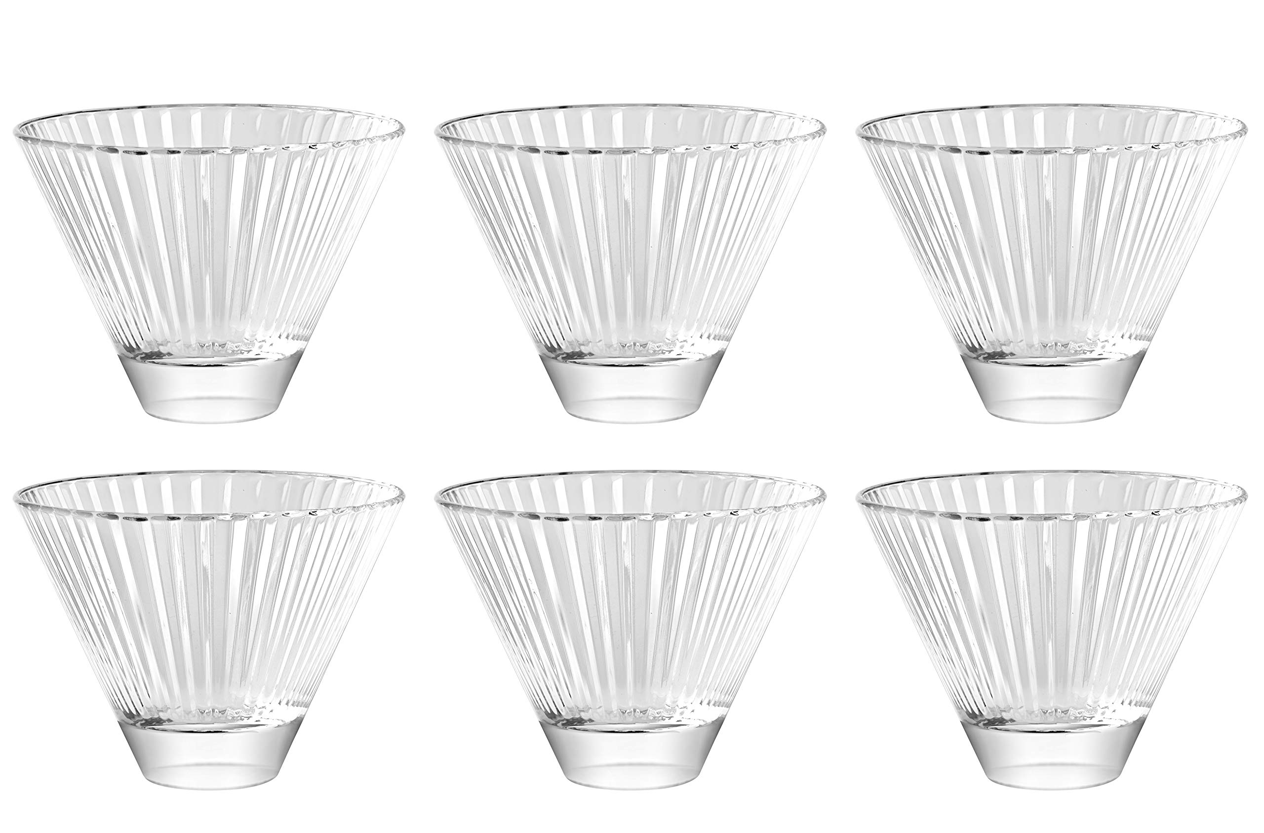 Glass - Martini - Stemless Cocktail Glasses - Set of 6-11 oz. - By Barski - European Quality - Stemless Cocktail - Martinis - with Vertical Lines - 11 Ounces - Made in Europe