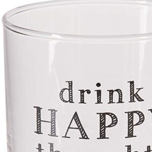 Pavilion Gift Company Drink Happy Thoughts-11 oz Low Ball Whiskey 11 oz Rocks Glass, Clear