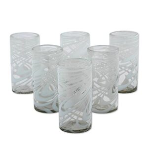 novica whirling white (set of 6) blown glass highball glasses