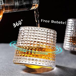 LEMOYEE Whiskey Glasses- Rotatable Set with Golden Rim For Perfect Idea for Scotch Lovers,Style Glassware for Bourbon,Clear Set of 4