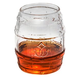 barrel whiskey glass - rocks glass for rum, tequila, scotch, glasses - whiskey gifts - 10oz cocktail, lowball, old fashioned glass (set of 2) unique bar decor & bourbon gifts by prestige (set of 2)